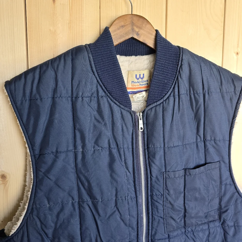 Vintage 80s Marks Workwear House Sherpa Lined Puffer Vest Mens Medium - Picture 5 of 10